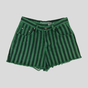 Vintage 1990s Green Black Striped Unionbay Cutoff Cotton Denim Shorts - M L